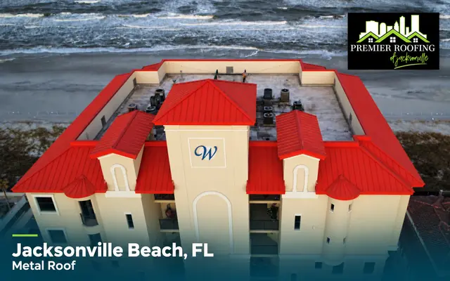 Premier Roofing red metal roof project in Jacksonville Beach, Florida